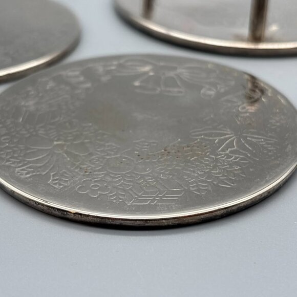 Elegance Silverplated on Steel Coaster Set – Vintage Holiday Engraved Drink - Picture 5 of 7